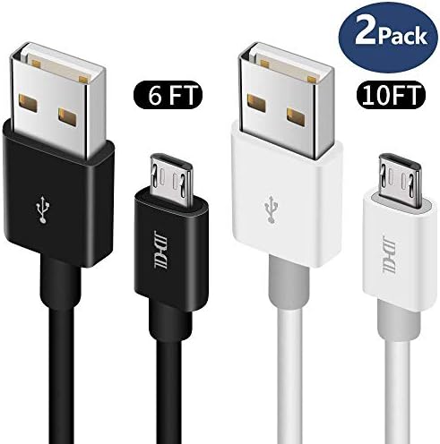 Micro USB Cable, TOPBIN Extra Long Fast Charger Cord High Speed USB2.0 Sync and Charging Cables for Galaxy S7 /S6 Edge/S6, Note 5/4/2, HTC, LG G4, BlackBerry, Kindle, Motorola, Sony (Black White)