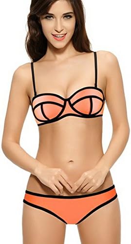 Gritu Diving Color Structured Bright Mesh Wet Suit Neoprene Triangle Bikini Swimsuit Fluorescence Orange XS