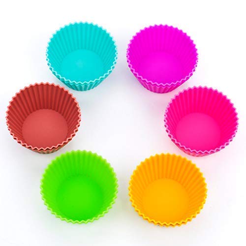 Gifbera Large Reusable Silicone Cupcake Baking Cups Jumbo Muffin Molds, 6 Colors, Pack of 12