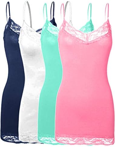 ViiViiKay Women's Basic Spaghetti Strap Lace Trim Cami Tank Top Junior to Plus