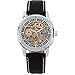 Gute Luxury Steampunk Bling Automatic Mechanical Wristwatch Golden Bezel Minimalist Stainless Steel (G-Black-Silver)