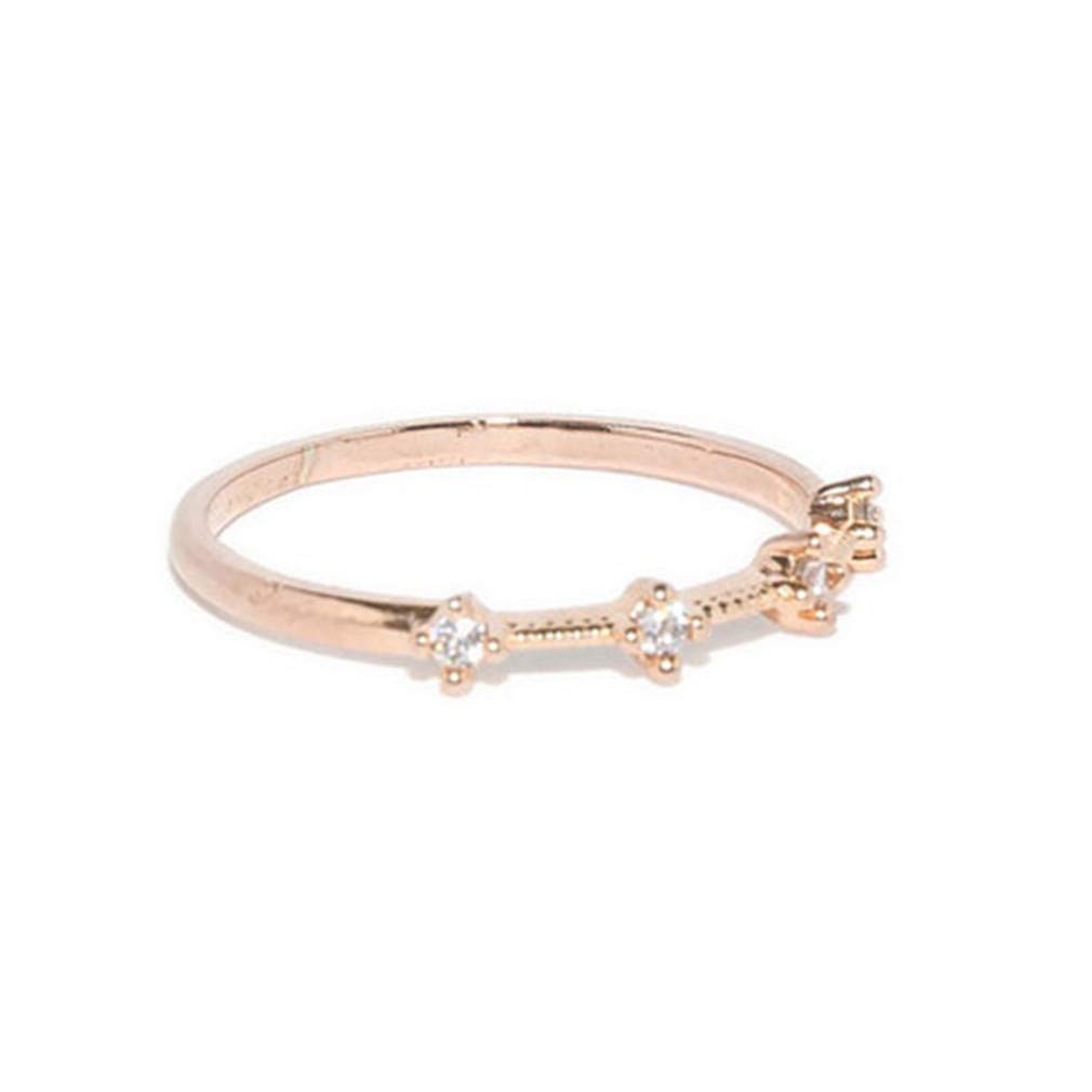 MOONQING Minimalist Ring Very Fine Ring with 4 Rhinestone Rings Exquisite Style Ring,7#