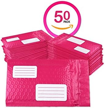 Pink 4x8 Padded Bubble Mailers - With Address Lines | Small Envelope Mailer Bulk Pack Of 50 Size 000 | 100% Opaque &amp; Self-Sealing | Cute &amp; Fun Colored | For Artisans Jewelry Handmade Etsy Shipping