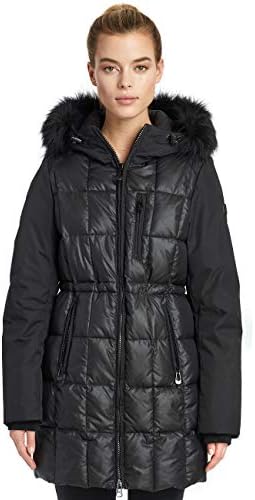 Noize Elle Women's Winter Coat, Mid Length Quilted Jacket, Faux Fur Trim