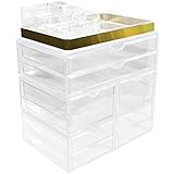Sorbus Acrylic Cosmetic Makeup and Jewelry Storage Case Display with Gold Trim - Spacious Design - Great for Bathroom, Dresser, Vanity and Countertop (Gold Set 2)