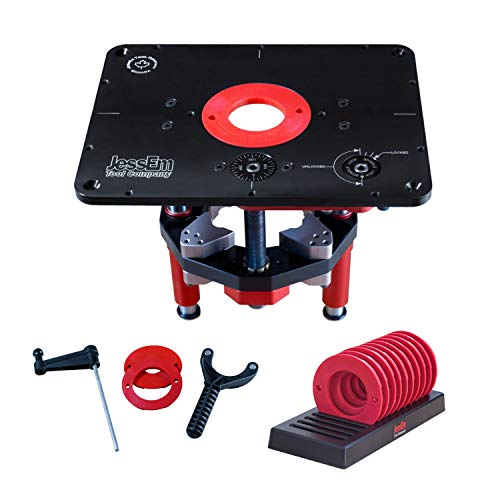 JessEm 02120 Mast-R-Lift II Router Lift + 02030 10-Piece Insert Ring Kit with Caddy Bundle