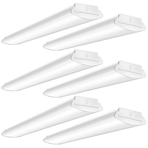 FaithSail 4FT LED Wraparound Light Fixture 50W Flush Mount Garage Shop Lights, 5600lm, 4000k, 4 Foot LED Ceiling Integrated Linear Lighting for Warehouse, Workshop, Office, Kitchen, Laundry, 6 Pack