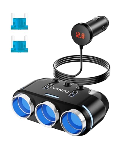 Zigarettenanzünder-Adapter mit 3 Buchsen, 12 V, Zigarettenanzünder-Splitter mit LED-Spannungsanzeige, Dual-USB-Kfz-Ladegerät, Ein-/Aus-Schalter, Auto-