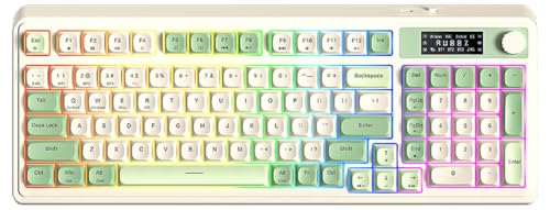 Photo 1 of AULA S99 Pro Wireless Keyboard, Display Screen & Media Knob, Tri-Mode Bluetooth/2.4G/USB-C RGB Creamy Gaming Keyboard with Number Pad Macro Keys, Custom Computer Keyboards for Laptop PC Gamer - Green
