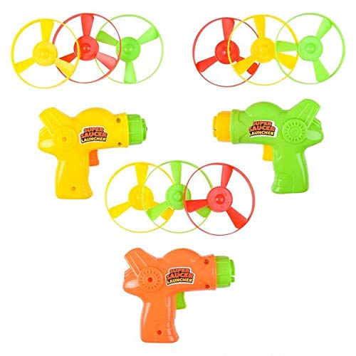 SRENTA 4" Colorful Flying Super Saucer Launcher Set, Spinning Shooter Flying Disc Toys for Children, Fun Fly Toys for Indoors or Outdoors, Pack of 12