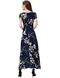 Aphratti Maxi vestido de manga corta con cuello en V, estilo bohemio, para mujer