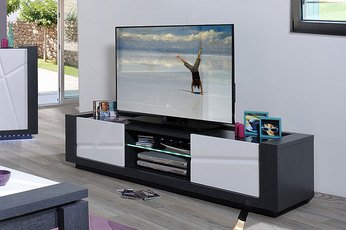 Meuble Tv Lumineux Contemporain Jody Coloris Gris Et Blanc