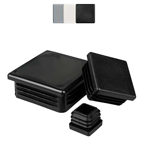 FUX Pack of 10 Plastic Square Pipe Plugs, 10 x 10 mm - 120 x 120 mm, Slat Plugs, Furniture Gliders, Chair Leg Caps, Sealing Plugs, Chair Leg Protectors, Plugs, Square Plugs (25 x 25 mm, Black) — image 1