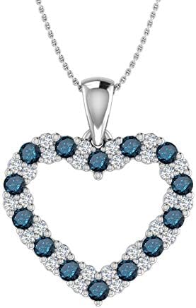 1 2 カラット ブルーダイヤモンド ホワイトダイヤモンド ハートペンダントネックレス 925 スターリングシルバー Pr365 Hr