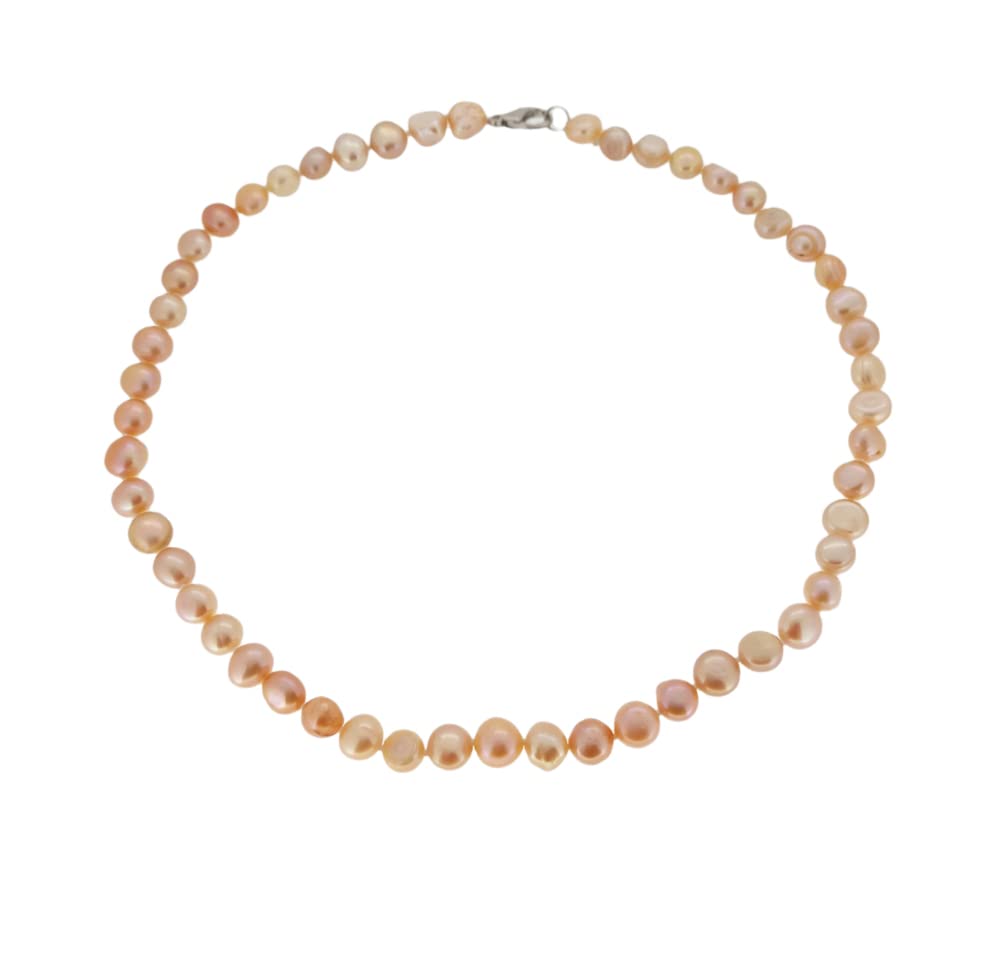 Treasure Bay Handmade Womens Pearl Necklace 8-9mm Baroque Freshwater Pearl Necklace for Ladies Girls | Colour: Pink