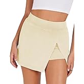 Lianlive Women's Mini Skirt High Waist Casual Split Hem Black Skort Athletic Tennis Bodycon Skirts with Inner Shorts