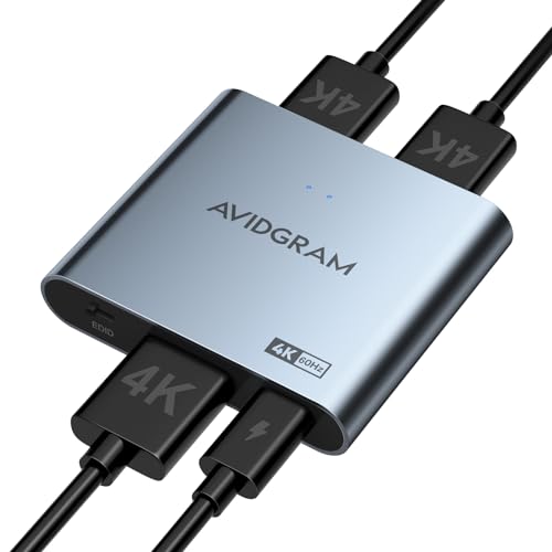 HDMI Splitter 1 In 2 out 4K 60Hz 4:4:4, AVIDGRAM HDMI 2.0 Divisor4K HDR with Copy, Downscaler, and Auto Mode Compatible with Xbox, PS4 Pro, PS5