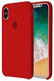 Soft Liquid Silicone iPhone X Cover Case Inner Soft Microfiber Cloth Lining Cushion for Apple iPhone X/10 5.8inch (Red)