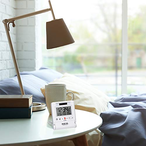MARATHON Atomic Travel Alarm Clock with Auto Night Light Feature, Batteries Included (White
