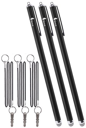 Fenix XXL Extra Long Micro Knit Hybrid Fiber Tip Universal Stylus Pen (7.3-Inch) with 15-Inch Elastic Lanyard, Set of 3, Black