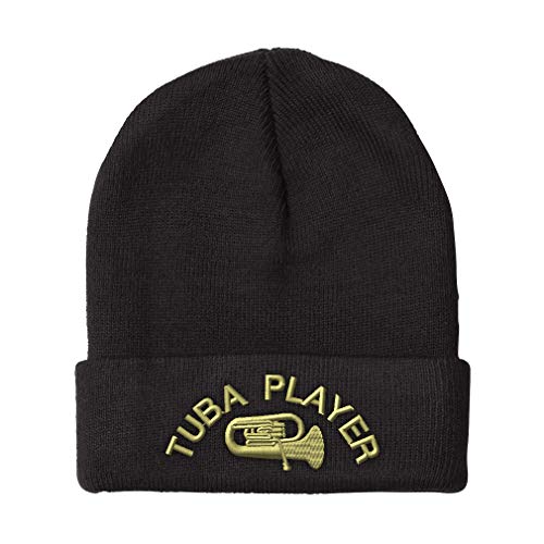Speedy Pros Beanie for Men & Women Tuba Player Embroidery Acrylic Skull Cap Hat Black 1 Size