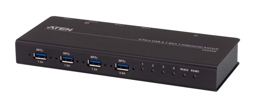 ATEN 4 x 4 USB 3.1 Gen 1 Industrial Hub Switch US3344I, Enables 4 computers to share 4 USB 3.1 Gen1 devices (RS-422/RS-485), Black