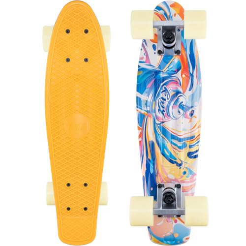 KMX 22 Zoll Classic Mini Cruiser Skateboard für Jungen, Mädchen, Schüler, Erwachsene und Anfänger Kinder. Retro Stil Penny Board(Graffiti)