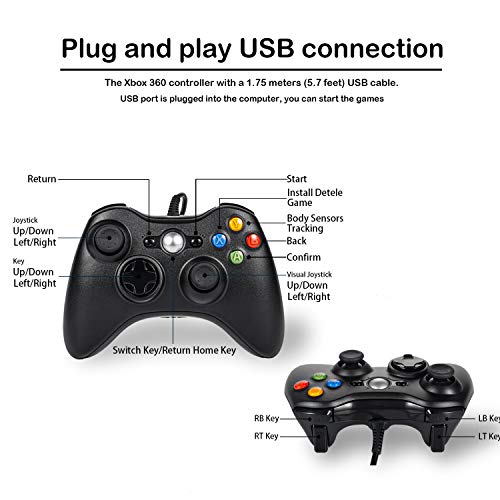 image for Xbox 360 Controller PC Wired Game Console Sefitopher for Microsoft Xbo