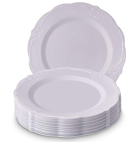 DISPOSABLE DINNERWARE SET, 20 Dessert Plates (Vintage - White, 7.5")