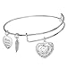 Sterling Silver Christian Cross With God All Things Are Possible Heart Leaf Charm Ajustable Wire Bangle Bracelet