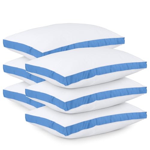 Utopia Bedding Bed Pillows for Sleeping Queen Size (Blue), Set of 6, Cooling Hotel Quality, Gusseted Pillow for Back, Stomach or Side Sleepers