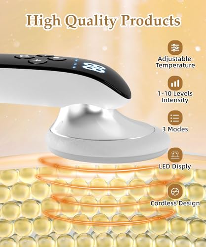 Cellulite Massager - RF Body Sculpting Machine, Handheld Body Massager with 3 modes, 10 Levels of Intensity, Smart timing Heating function & Ergonomic Design for Belly, Neck, Leg, Hip, Arm(RF+EMS)