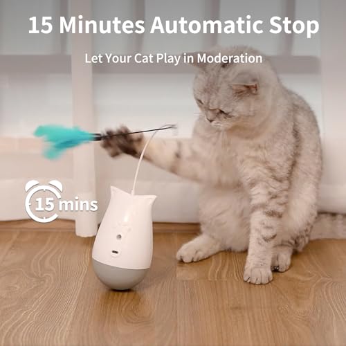 Interactive Cat Toys for Indoor Cats, Rechargeable Automatic Cat Feather Toys, 360° Rotating Electric Cat Wobble Toy with 2 Speed Modes, Quiet Moving Tumbler Cats Toys for Play Cats/Kitten