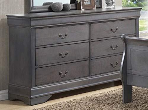 GTU Furniture Classic Louis Philippe Styling Grey Louis Philippe 4Pc Queen Bedroom Set(Q/D/M/N)