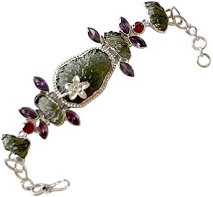 Moldavite Cubic Zircon Silver Plated Bracelet 8.25'' Gemstone Jewelry # 9518