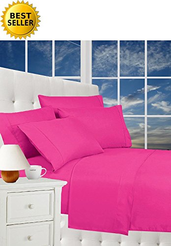 CELINE LINENLuxurious Bed Sheets Set on Amazon 1800 Premier Hotel Quality Wrinkle Free 4-Piece Sheet Set with Deep Pockets, King Pink