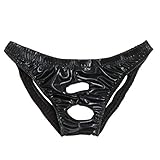 YiZYiF Man's Lingerie Underwear Front Two Holes Brief Fetish Leather Like Pants X-Large