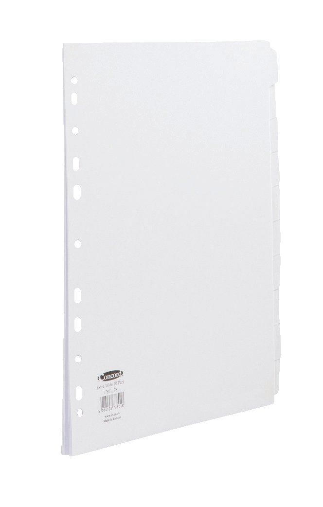 Concord Punched Pocket Subject Dividers Extra Wide 10-Part A4 White Ref 77801
