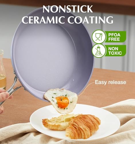 KOCH SYSTEME CS 26 cm Nonstick Frying Pan with Lid, 10 Inch Frying Pan with Ceramic Coating, Nonstick Skillet with Lid, Oven Safe, Induction Compatible, Dishwasher Safe, Gradient Purple