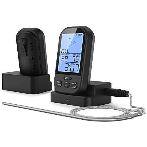 CactusAngui Digital Meat Thermometer Remote BBQ Kitchen Cooking Oven Wireless with Timer Black
