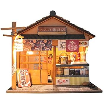 Cool Beans Boutique Miniature DIY Dollhouse Kit Wooden Japanese Grocery Store with Dust Cover - Architecture Model kit (English Manual) - Grocery Store D035Z