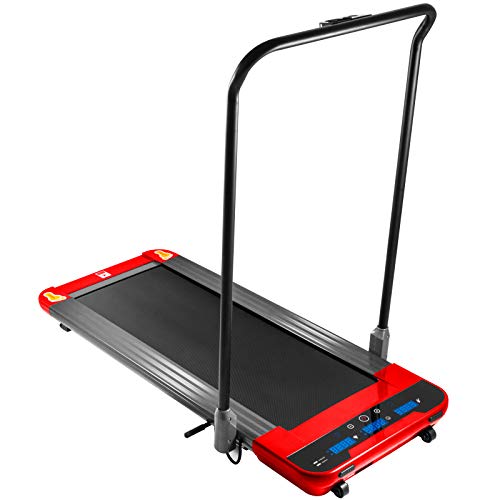 Popsport Foldable Treadmill Indoor Under Desk Treadmill Desk Large Running Surface Walking Office Treadmill Cardio(Red Black Handle)