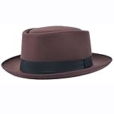 D-ling Vintage Men Wool Bowler Flat Cap Bucket Fedora Bowknot Pork Pie Hat (Brown)