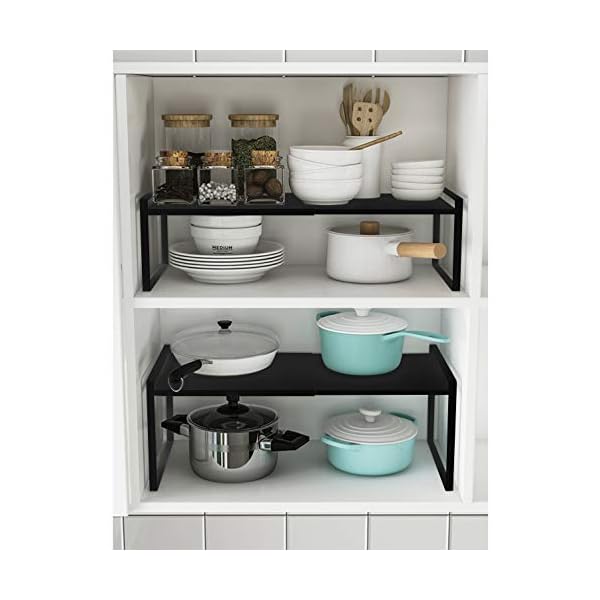 KZOBYD-Extendable-Kitchen-Cupboard-Shelf-Organiser-Adjustable-Pantry-Storage-Unit-Practical-Cabinet-Storage-Shelf-Stand-Spice-Rack-Multi-Function-Space-Saver-for-Counter-Tops-Black-M KZOBYD Extendable Kitchen Cupboard Shelf Organiser Adjustable Pantry Storage Unit Practical Cabinet Storage Shelf Stand…