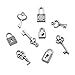 KISSITTY 50pcs Antique Silver 10 Styles Vintage Skeleton Small Key & Lock Charms Collection 10-21.5x6.5-10mm for DIY Jewelry Craft Making