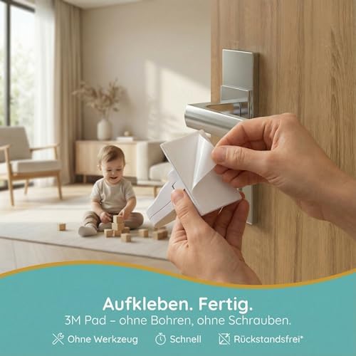 Seguridad para puerta infantil [2 unidades] – Seguridad infantil para puertas y puertas interiores – Seguridad infantil para puerta sin necesidad de taladrar, fusible para picaporte y cerradura de
