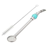 PremiumDesign Bombilla Straws, Great for Yerba Mate, Loose Tea, Ground Coffee. 21cm Long, Silver (Sky Blue)