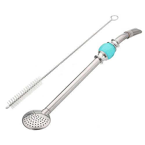Stainless Steel Yerba Mate Bombilla Metal Straw - Filters Loose Tea, Ground Coffee & Other Drinks - FREE Cleaning Brush (Sky Blue) Stainless Steel Yerba Mate Bombilla Metal Straw - Filters Loose Tea, Ground Coffee & Other Drinks - FREE Cleaning Brush (Sky Blue)