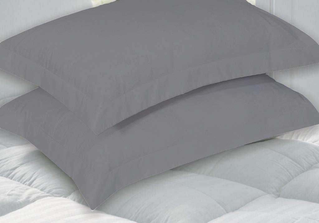 ZASH LONDON Oxford Pillow Case Pair Luxury Decorative Soft Bedroom Pillowcases Plain Dyed Poly Cotton Pillow Covers (Grey)