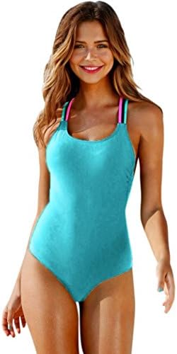 StyleV Women Swimwear One Piece Bikini Push-Up Padded Bathing Backless Beachwear (Blue, Small)